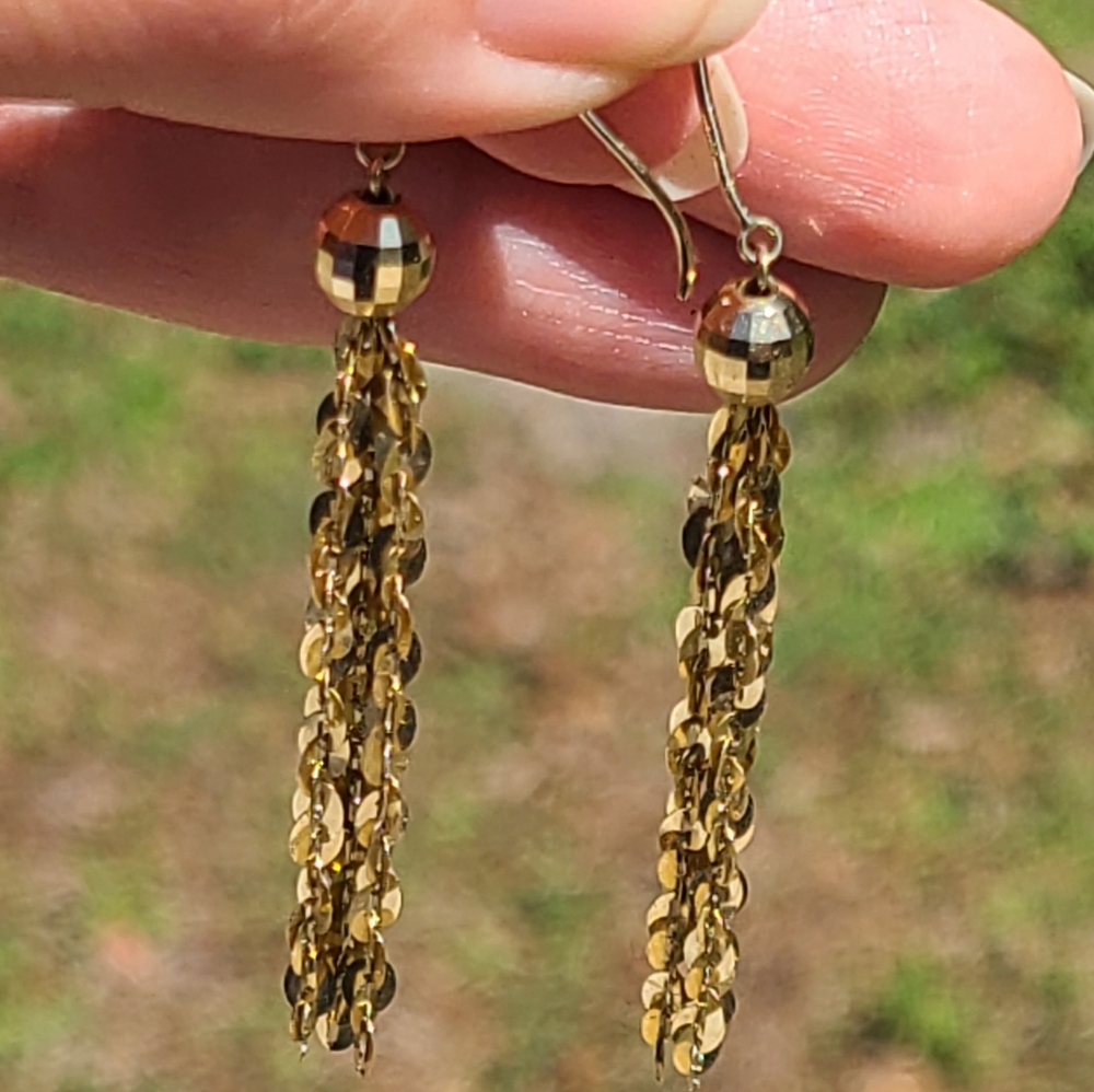 10kt gold dangle long earrings solid yellow gold - Picture 5 of 8